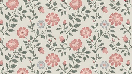Elegant pink and gray floral seamless pattern
