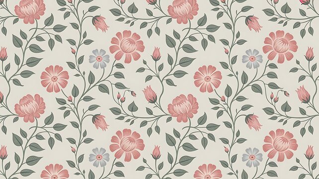 Elegant pink and gray floral seamless pattern