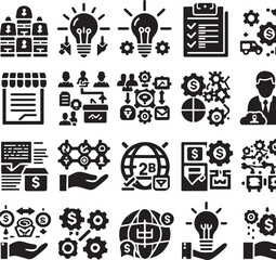 Business and Marketing Process Icon Set &ndash; Vector Glyph Style

