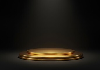Golden podium stage for product display on black background