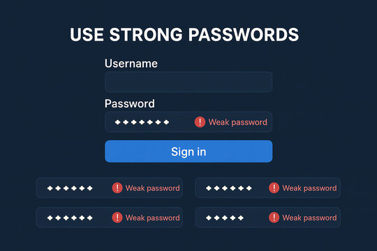 A digital illustration urging users to create strong passwords. It showcases a modern login interface, emphasizing the importance of cybersecurity in today's digital age.