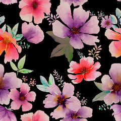 Watercolor abstract bold floral seamless pattern