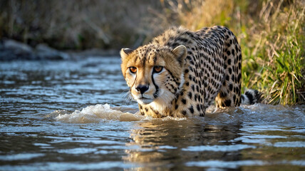 cheetah in the river