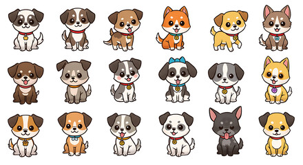 Adorable cartoon dog characters with varied colors and poses for pet and animal themed designs
