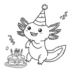 Fototapeta premium Axolotl's Birthday Celebration. to colour