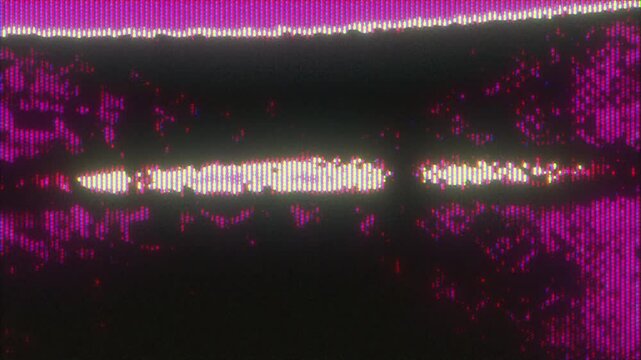 4K Bad signal glitch with distorted magenta CRT texture, pixel flicker and analog noise, corrupted transmission effect for motion graphics overlay, screen mode, retro cyberpunk visual aesthetic