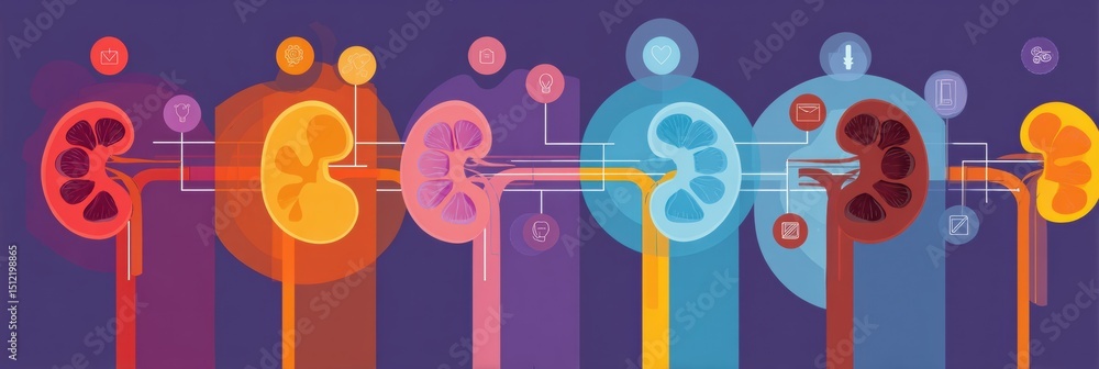 Poster stages of chronic kidney disease illustrated in a flat design infographic showcasing different sever