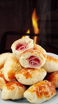 Brazilian snack, chicken coxinha, pastel, dumpling, esfirra, sausage roll, pie, empadinha