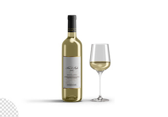 Wine Bottle Packaging Mockup with Empty Glass