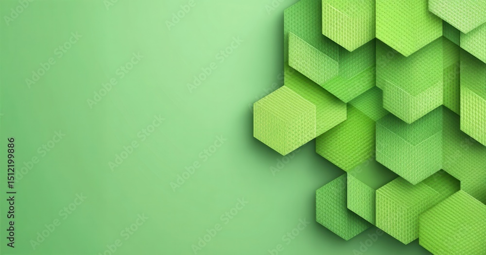 Poster hexagonal geometric pattern in varying shades of green on a soft green background for modern design 