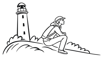silhouette of a woman with lighthouse