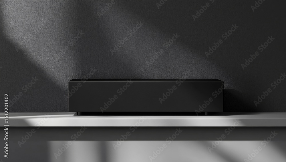 Poster black podium with three square display platforms and copy space serves as an abstract composition fo