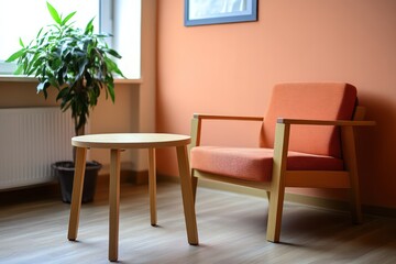 Empty psychologist office with chair and sofa