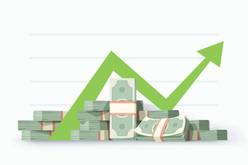 big growing money pile on white back