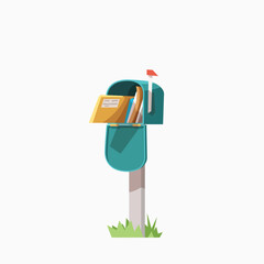 green mailbox cartoon design on white back