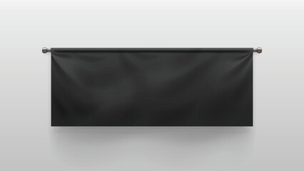 realistic black fabric banner on white back