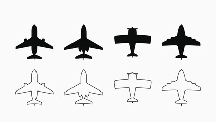 simple airplanes icons in set on white