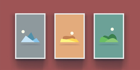 three abstract landscapes in set simple design