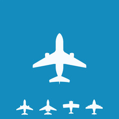 white simple airplanes as icons in set
