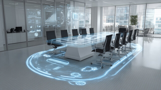 modern conference room with holographic technology