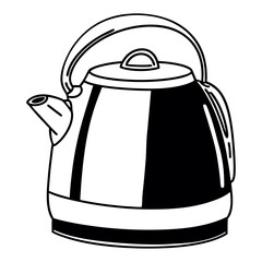 Black and white illustration of a modern electric kettle