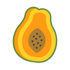 Half of a papaya fruit illustration with seeds