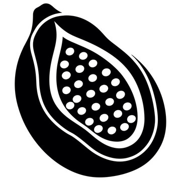 recommend clip art: Half a papaya fruit black and white icon illustration