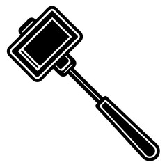 Black and white icon of a selfie stick with smartphone