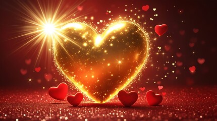 Golden Sparkling Heart on Elegant Pink Background – Romantic & Luxurious Design