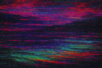 A vibrant and abstract representation of a colorful landscape at dusk, showcasing a blend of deep purples, blues, and greens that evoke a sense of calm and tranquility.