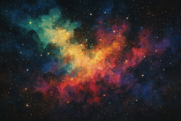 A vibrant cosmic scene showcasing a colorful nebula filled with swirling gases and sparkling stars, evoking a sense of wonder about the vastness of space and our universe.