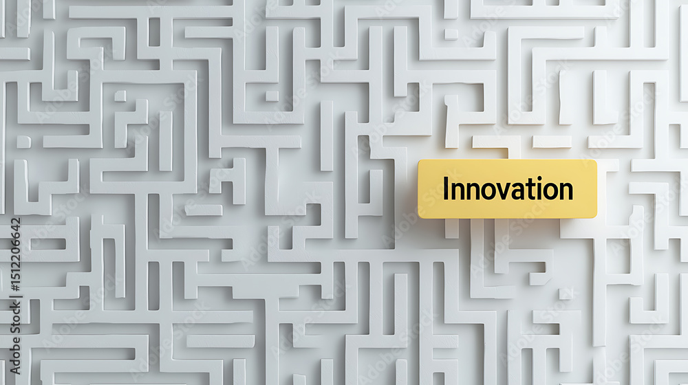 Poster concept of innovation and solutions through a maze. demonstrates complexity and the search for new i