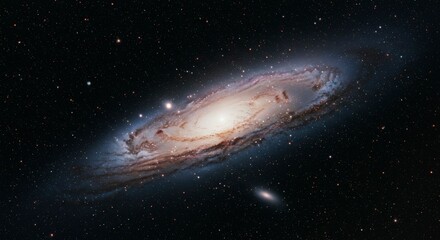 Obraz premium A spiral galaxy, composed of a swirling cloud of stars, gas, and dust, against a deep black space backdrop