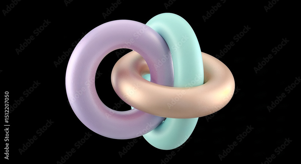 Poster Three intertwined rings creating an abstract symbol on black background