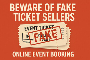 A warning about counterfeit ticket sellers, emphasizing the importance of verifying authenticity while booking tickets online. Be cautious and informed to avoid scams.