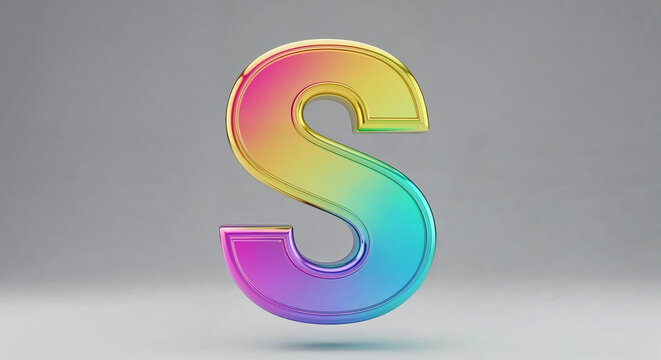 Rainbow gradient letter s floating on gray background