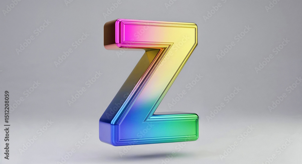 Poster vibrant rainbow gradient letter z floating on gray background