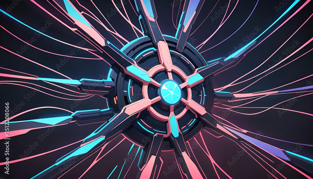Aufkleber futuristic 3d render of circular technological hub with neon light trails