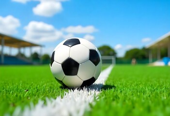 Generative AI image of a soccer ball on the pitch ready for action game