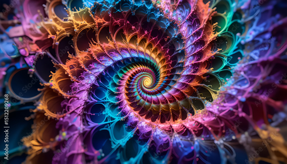 Poster intricate abstract colorful spiral pattern artwork swirl design with detail focus