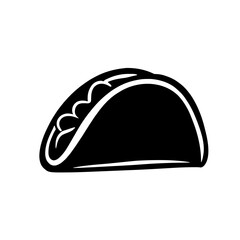 Minimalist black silhouette of a taco with filling on a white background