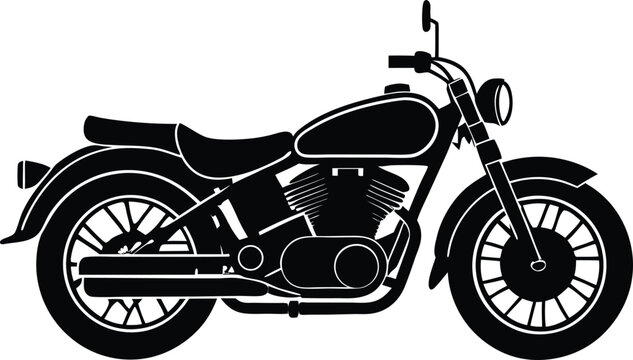 motorcycle line art vector in monochrome, detailed outline of classic bike from side view, clean strokes and minimal styling, isolated on white background
