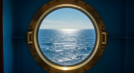 Round porthole window, ocean view