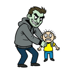 illustration of a man picking up a child