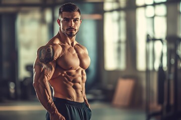 Confident male bodybuilder posing with athletic physique
