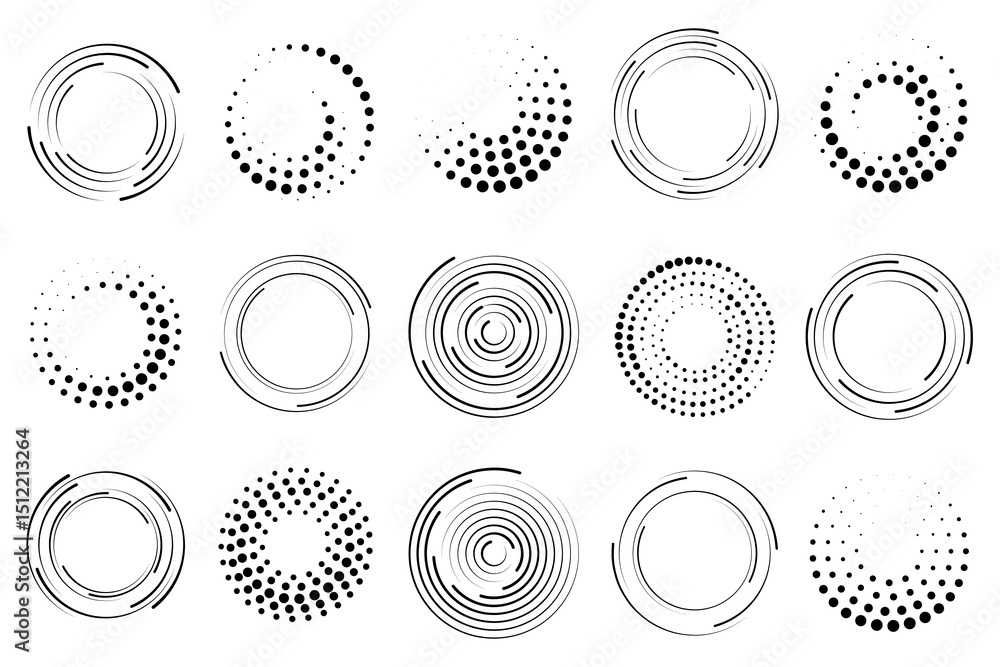 Poster png vortex motion with graphic rotation round curved shape line geometric visual object set textured