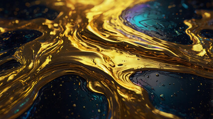 Futuristic liquid gold gradient with holographic effect, iridescent color shifts, sci-fi luxury vibe, dark space background