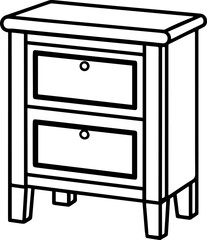 Bedside table black outline vector and illustration, coloring book page

