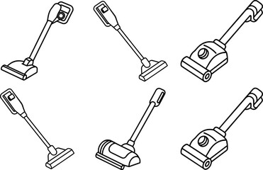 Set of vacuum cleaner outline vector illustration, line art