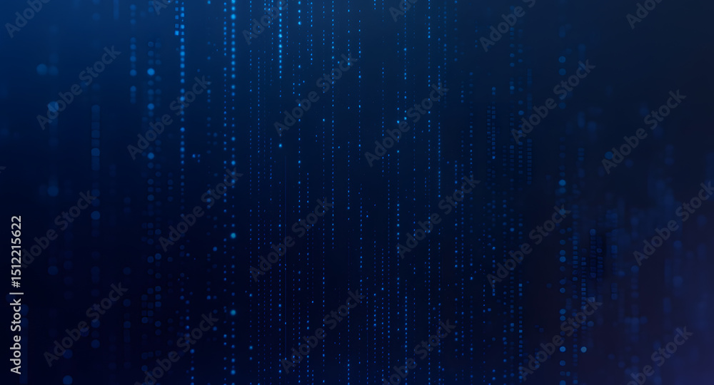 Poster digital rain: a mesmerizing display of binary code streams across a deep blue expanse, evoking a sen